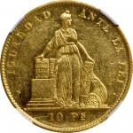 CHILE. 10 Pesos, 1868-So. Santiago Mint. NGC MS-61.