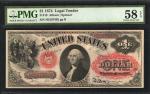 Fr. 19. 1874 $1 Legal Tender Note. PMG Choice About Uncirculated 58 EPQ.