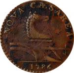 1786 New Jersey Copper. Maris 14-J, W-4810. Rarity-1. Straight Plow Beam, Stegosaurus Head. Extremel