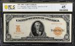 Fr. 1169a. 1907 $10 Gold Certificate. PCGS Banknote Choice Extremely Fine 45.