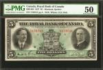 CANADA. Royal Bank of Canada. 5 Dollars, 1927. CAD6301404. PMG About Uncirculated 50.