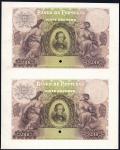 Banco de Portugal, sheet of (2) proof 20 escudos, type of 1915, without serial numbers, purple and g