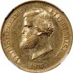 BRAZIL. 10000 Reis, 1876. Rio de Janeiro Mint. Pedro II. NGC AU-55.