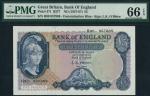 Bank of England, Leslie Kenneth OBrien, £5, ND (1957-67), serial number H90 957888, blue, Britannia 