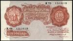 Bank of England, B.G. Catterns, 10 shillings, ND (1930), serial number K79 151418, red, Britannia at