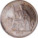 1922-H年坐洋壹圆银币。喜敦造币厂。 FRENCH INDO-CHINA. Piastre, 1922-H. Heaton Mint. PCGS MS-63.