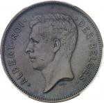 BELGIQUE Albert Ier (1909-1934). Essai de 20 francs ou 4 belgas légende française en bronze, flan ma
