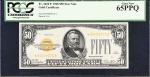 Fr. 2404*. 1928 $50 Gold Certificate Star Note. PCGS Currency Gem New 65 PPQ.