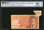 2011年哥伦比亚共和国银行 1000比索。裁剪错误。COLOMBIA. Banco de la Republica. 1000 Peso, 2011. P-456o. Cutting Error. 