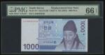 2007年韩国银行一仟圆，LA9000035B补号票，PMG66EPQ