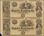 Uncut Pair. New Orleans, Louisiana. Canal & Banking Co. 18xx. $20-$20. Extremely Fine. Remainders.