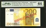 EUROPEAN UNION. European Central Bank. 200 Euro, 2002. P-6ps. Specimen. PMG Choice Uncirculated 64.