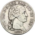 Casa Savoia - Regno di Sardegna - Regno di Italia, Vittorio Emanuele I (1802-1821). 5 lire 1821 Tori