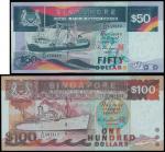 Singapore,$50 and $100, ND(1995, 1997), the ‘Ship’ series, serial number F/42 439980 and A/33 387511
