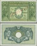 Cassa per la Circolazione Monetaria della Somalia, specimen 10 somali, 1950, green and yellow, ornam