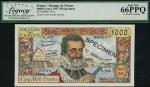 Banque de France, specimen 5000 francs, 1957-1958, serial number 0.000 00000, red and multicoloured,