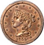 1844 Braided Hair Half Cent. First Restrike. B-2. Rarity-7+. Small Berries, Reverse of 1856. Proof-6