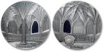 帕劳2017年“蒂凡尼艺术”10美元纪念银币一枚，主题为装饰艺术风格，正背面图案均为英国“威尔士大教堂”内部景观；高浮雕工艺，镂空镶嵌彩色玻璃；十分精美华丽，海外回流，NGC PF70ANTIQUED