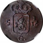 1808年荷兰东印度巴达维亚共和国1Duit铜币。NETHERLANDS EAST INDIES. Batavian Republic. Duit, 1808. NGC MS-65+ Brown.