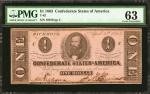 T-62. Confederate Currency. 1863 $1. PMG Choice Uncirculated 63.