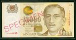 1999年新加坡$10000样票，编号8PN003005，UNC品相。Singapore, $10000, specimen, ND(1999), serial number 8PN003005, (