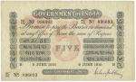 Banknotes – India. Government of India: 5-Rupees, fifth issue, 9 June 1915, Bombay, serial no.SC45 0