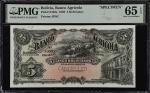 BOLIVIA. Banco Agricola. 5 Bolivianos, 1903. P-S102s. Specimen. PMG Gem Uncirculated 65 EPQ.