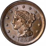 1851 Braided Hair Cent. N-41. Rarity-4. MS-66 BN (NGC). CAC.