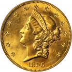 1856-S Liberty Head Double Eagle. Variety-17J. Split Serif. Gold S.S. Central America Label. MS-61 (