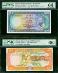 澳门大西洋海外汇理银行一组2枚，1984年10元及1988年100元，分别评PMG 64及66EPQ
