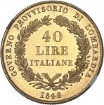 ITALIE - ITALYLombardie, Gouvernement provisoire de (1848). 40 lire 1848, M, Milan.  NGC MS 64 (2086