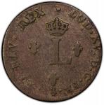(1757-1763)-A Sou Marque. Paris Mint. Stop After Heron. Second Semester. Reverse Brockage. EF-40 (PC