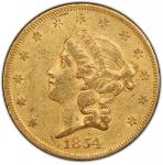 1854 Liberty Head Double Eagle. Small Date. Repunched Date. AU-50 (PCGS). CAC.