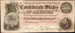 T-64. Confederate Currency. 1864 $500. Very Fine.