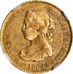 SPAIN. 40 Reales, 1864. Madrid Mint. Isabel II. NGC AU-58.