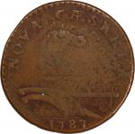 1787 New Jersey Copper. Maris 27-S, W-5055. Rarity-5-. Small Planchet, Plain Shield. VF-25 (PCGS).