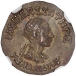 BAKTRIA. Indo-Greek Kingdom. Menander I Soter. AR Drachm (2.47 gms), ca. 155-130 B.C. NGC Ch EF, Str