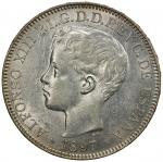 World Coins - Asia & Middle-East. PHILIPPINES: Alfonso XIII, 1886-1931, AR peso, 1897, KM-154, initi