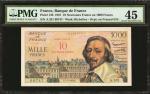 FRANCE. Banque de France. 10 Francs Ovpt On 1000 Francs, 1957 ND (1958). P-138. PMG Choice Extremely