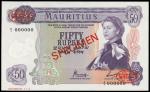 1967年毛里求斯50卢比样票，PCGSBG66OPQ