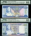 Central Bank of Cyprus, £20, 1992, serial number A000047, also including £20, 2004, serial number AH