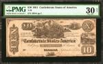 T-29. Confederate Currency. 1861 $10. PMG Very Fine 30 Net. Previously Mounted.