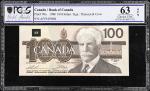CANADA. Bank of Canada. 100 Dollars, 1988. BC-60a. PCGS GSG Choice Uncirculated 63 OPQ.