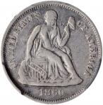 1860-O Liberty Seated Dime. Fortin-101, the only known dies. Rarity-4+. VF-20 (PCGS).