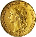 COLOMBIA. 1867 10 Pesos. Popayán mint. Restrepo M332.5. AU-50 (PCGS).