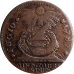 1787 Fugio Copper. Pointed Rays. Newman 15-K, W-6900. Rarity-6. STATES UNITED, 4 Cinquefoils. EF-40 