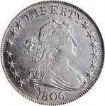 1806 Draped Bust Half Dollar. O-115a, T-17. Rarity-1. Pointed 6, Stem Through Claw. AU-55 (NGC).