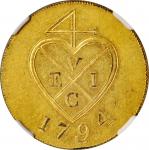 1794年鎏金2 PICE。苏活（伯明翰）铸币厂。INDIA. Bombay Presidency. Gilt Copper 2 Pice, 1794. Soho (Birmingham) Mint.