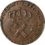 1722/1-H French Colonies Sou, or 9 Deniers. La Rochelle Mint. Martin 2.5-C.1, W-11835. Rarity-3. EF-