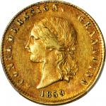 COLOMBIA. 1859 10 Pesos. Popayán mint. Restrepo M235.3. AU-55 (PCGS).